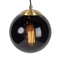 Art Deco Hängelampe Messing mit schwarzem Glas 3-Lichter - Pallon