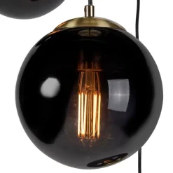 Art Deco Hängelampe Messing mit schwarzem Glas 3-Lichter - Pallon