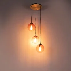 Art Deco Hängelampe Messing 45 cm 3-hellrosa - Pallon