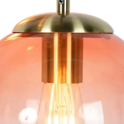 Art Deco Hängelampe Messing 45 cm 3-hellrosa - Pallon