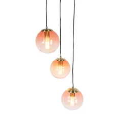 Art Deco Hängelampe Messing 45 cm 3-hellrosa - Pallon