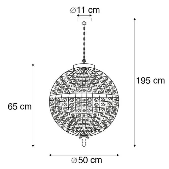 Art Deco Hängelampe mit Kristallen / Gold 50 cm - Kasbah
