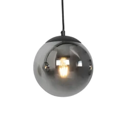 Art Deco Hängelampe schwarz mit Rauchglas 3-Licht - Pallon Mezzi