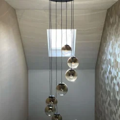 Art Deco Hängelampe schwarz mit Goldglas 7-flammig - Pallon