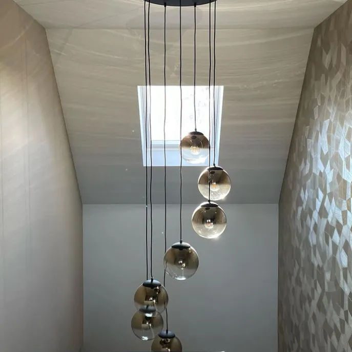 Art Deco Hängelampe schwarz mit Goldglas 7-flammig - Pallon