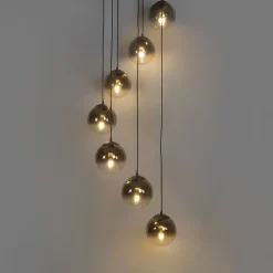 Art Deco Hängelampe schwarz mit Goldglas 7-flammig - Pallon