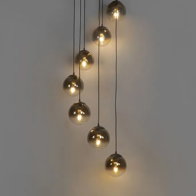 Art Deco Hängelampe schwarz mit Goldglas 7-flammig - Pallon