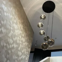 Art Deco Hängelampe schwarz mit Goldglas 7-flammig - Pallon