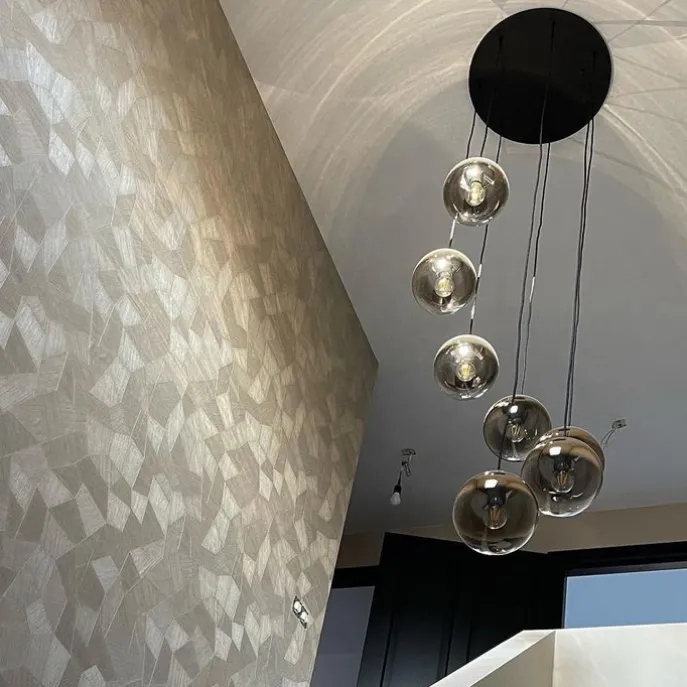 Art Deco Hängelampe schwarz mit Goldglas 7-flammig - Pallon