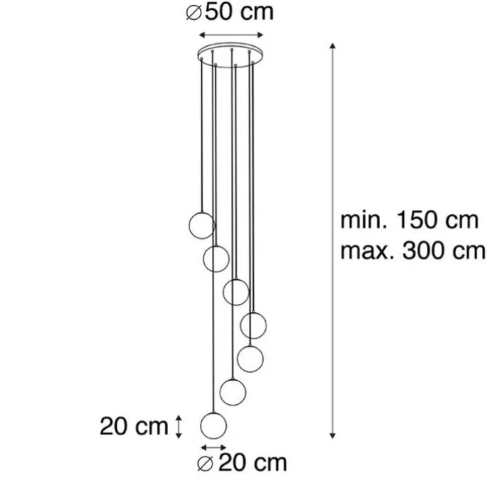 Art Deco Hängelampe schwarz mit Goldglas 7-flammig - Pallon