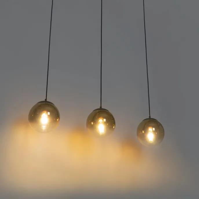 Art Deco Hängelampe schwarz mit gold länglich 3-flammig - Pallon