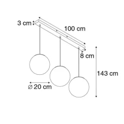 Art Deco Hängelampe schwarz mit gold länglich 3-flammig - Pallon