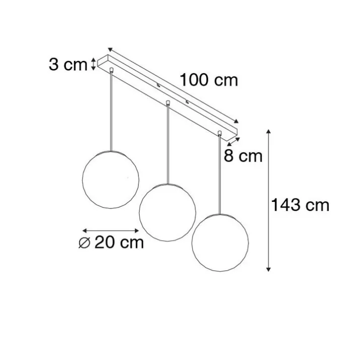 Art Deco Hängelampe schwarz mit gold länglich 3-flammig - Pallon