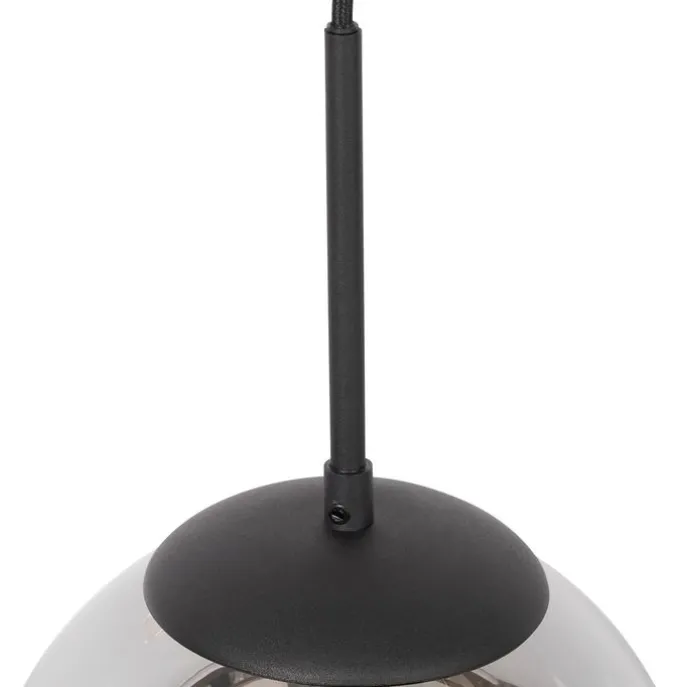 Art Deco Hängelampe schwarz mit Rauchglas - Flore