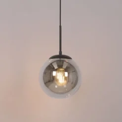 Art Deco Hängelampe schwarz mit Rauchglas - Flore