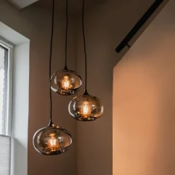 Art Deco Hängelampe schwarz 3-flammig mit Rauchglas - Busa