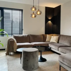 Art Deco Hängelampe schwarz 3-flammig mit Rauchglas - Busa