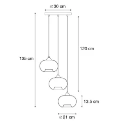 Art Deco Hängelampe schwarz 3-flammig mit Rauchglas - Busa