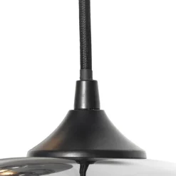 Art Deco Hängelampe schwarz 3-flammig mit Rauchglas - Busa