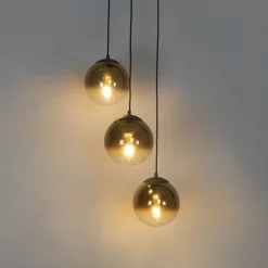 Art Deco Hängelampe schwarz mit Goldglas rund 3-flammig - Pallon