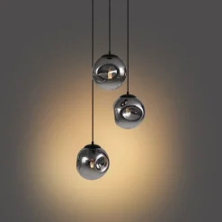 Art Deco Hängelampe Schwarz mit Rauchglas 3-flammig - Douglass