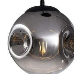 Art Deco Hängelampe Schwarz mit Rauchglas 3-flammig - Douglass