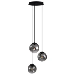 Art Deco Hängelampe Schwarz mit Rauchglas 3-flammig - Douglass