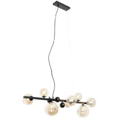 Art Deco Hängelampe schwarz mit braunem Glas 8 Lichter - David