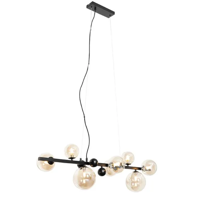 Art Deco Hängelampe schwarz mit braunem Glas 8 Lichter - David