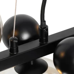 Art Deco Hängelampe schwarz mit braunem Glas 8 Lichter - David