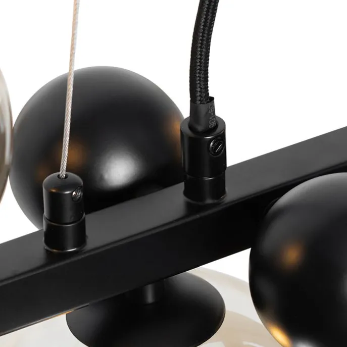 Art Deco Hängelampe schwarz mit braunem Glas 8 Lichter - David