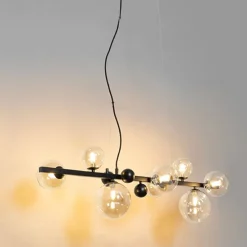 Art Deco Hängelampe schwarz mit braunem Glas 8 Lichter - David