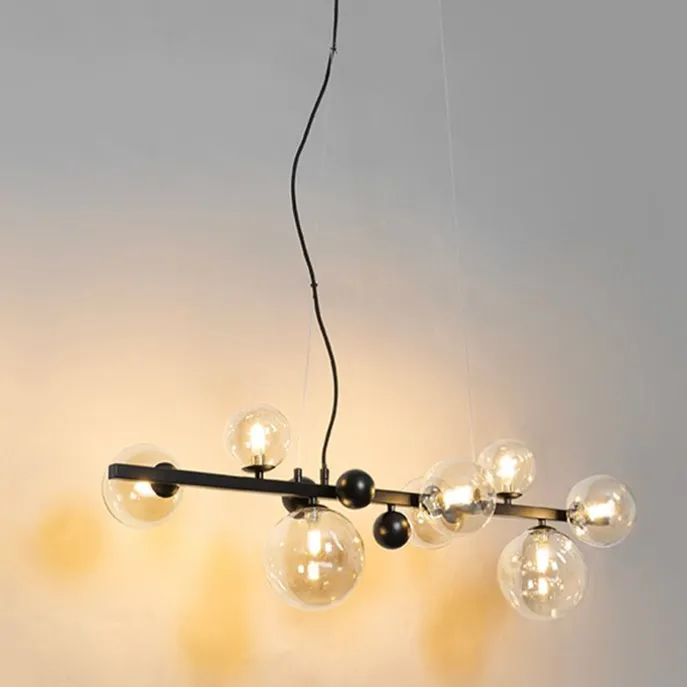 Art Deco Hängelampe schwarz mit braunem Glas 8 Lichter - David