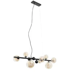 Art Deco Hängelampe schwarz mit braunem Glas 8 Lichter - David