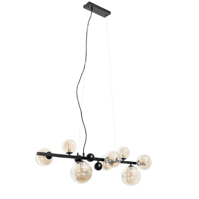 Art Deco Hängelampe schwarz mit braunem Glas 8 Lichter - David