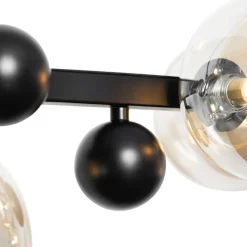 Art Deco Hängelampe schwarz mit braunem Glas 8 Lichter - David