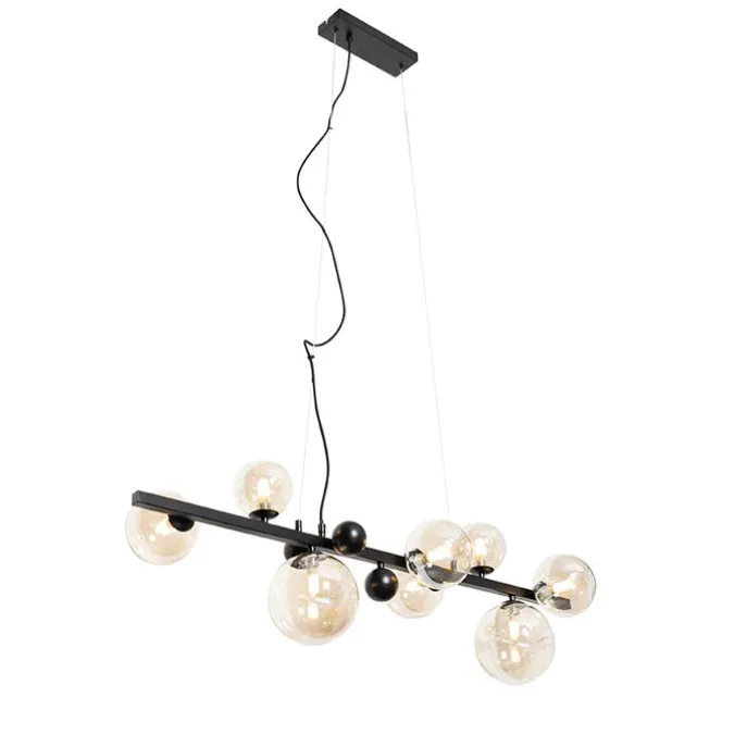 Art Deco Hängelampe schwarz mit braunem Glas 8 Lichter - David