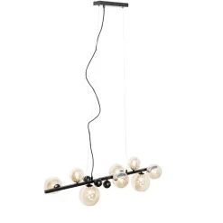 Art Deco Hängelampe schwarz mit braunem Glas 8 Lichter - David