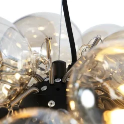 Art Deco Hängelampe schwarz mit Glas 8-Licht - Uvas