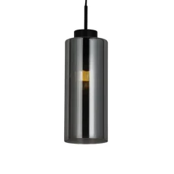 Art Deco Hängelampe schwarz mit Rauchglas - Laura