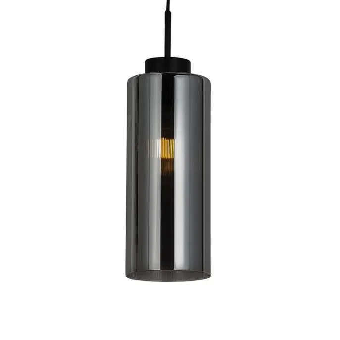 Art Deco Hängelampe schwarz mit Rauchglas - Laura