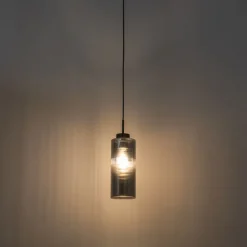 Art Deco Hängelampe schwarz mit Rauchglas - Laura