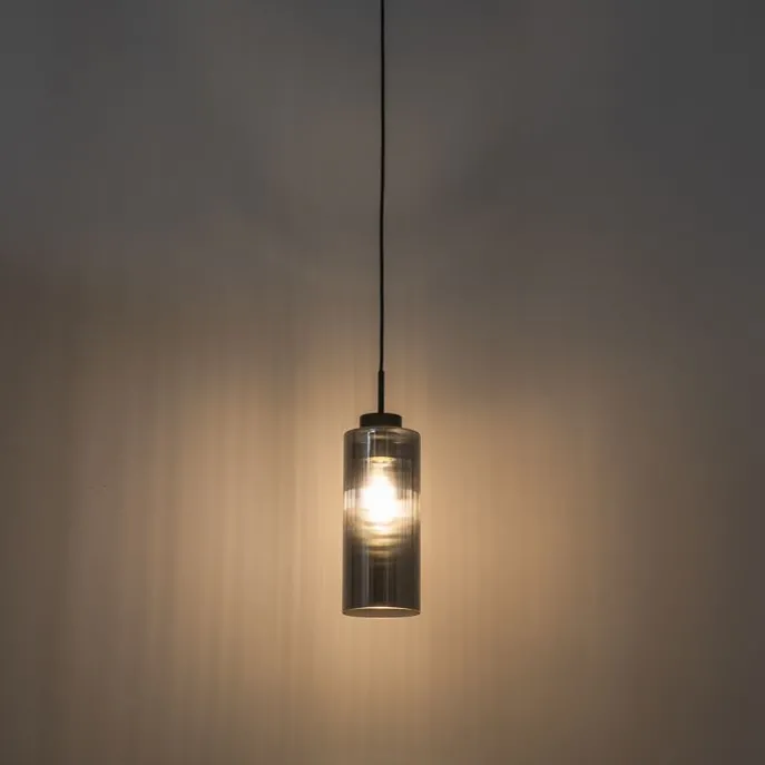 Art Deco Hängelampe schwarz mit Rauchglas - Laura