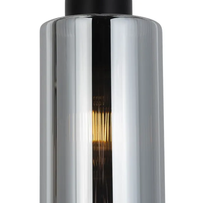 Art Deco Hängelampe schwarz mit Rauchglas - Laura