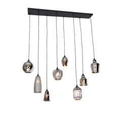 Art Deco Hängelampe schwarz mit Rauchglas 8-flammig - Hanne