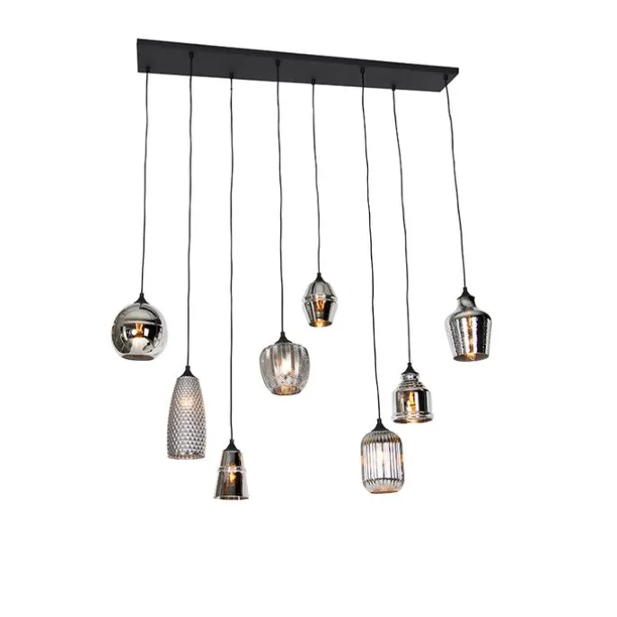 Art Deco Hängelampe schwarz mit Rauchglas 8-flammig - Hanne