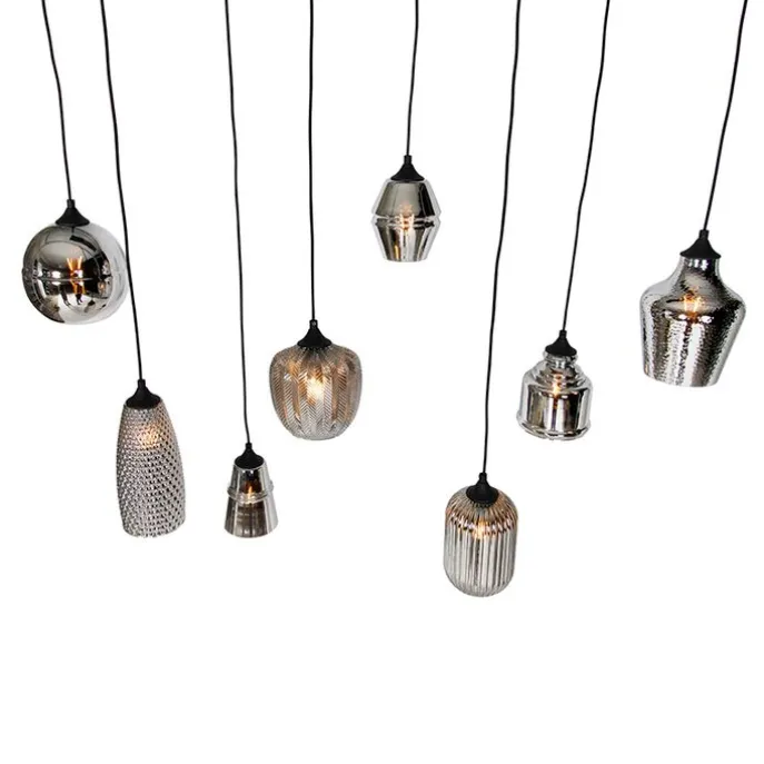 Art Deco Hängelampe schwarz mit Rauchglas 8-flammig - Hanne