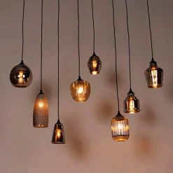 Art Deco Hängelampe schwarz mit Rauchglas 8-flammig - Hanne