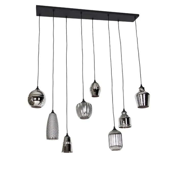 Art Deco Hängelampe schwarz mit Rauchglas 8-flammig - Hanne