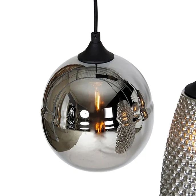 Art Deco Hängelampe schwarz mit Rauchglas 8-flammig - Hanne